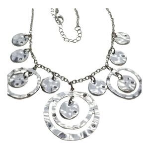 Necklace Circle Drops Silver Multiple Chain Necklace